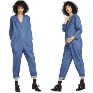 Hatch Maternity Rae Denim Blue Jumpsuit Button Maternity Women’s Size 0